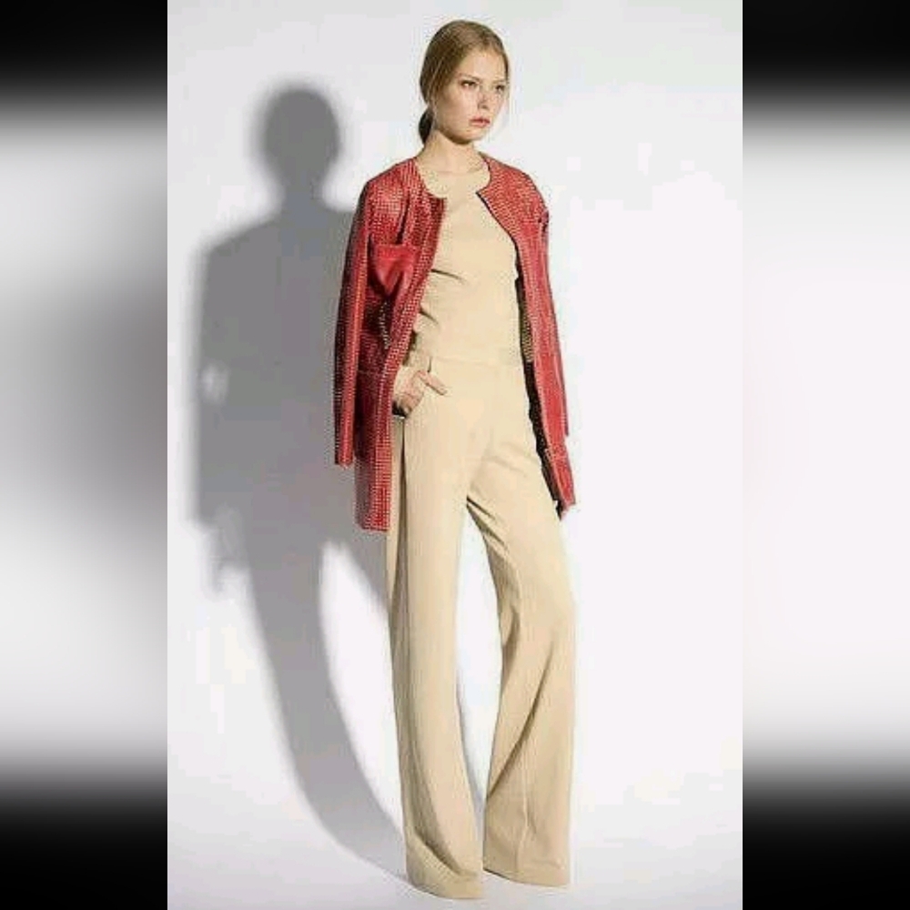 MI JONG LEE Wide Leg Trouser NEW! Camel Beige Double Faced Palazzo Sz 8 & 10
